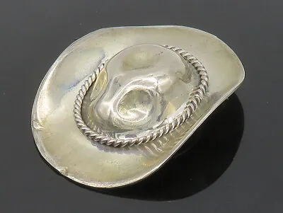 MEXICO 925 Sterling Silver - Vintage Shiny Smooth Cowboy Hat Brooch Pin - BP6380 • $72.98
