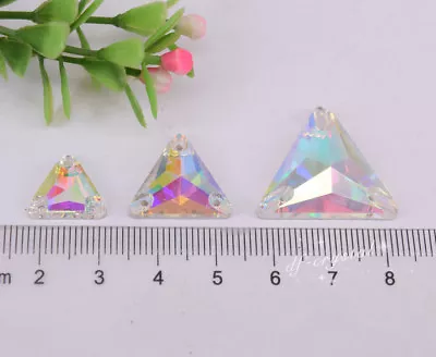 White AB Sew On Glass Crystal Rhinestones Triangle Flatback Stone Size Sele • $29.99