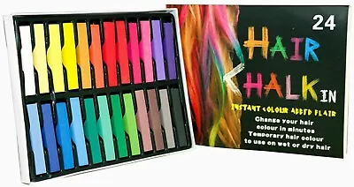 Hair Chalk 24 Colors Set Non-Toxic Temporary Hair Color Chalk Dye Soft • £4