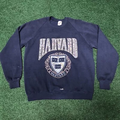 Vintage 90s Harvard University Crewneck Sweatshirt Size XL Jerzees Blue College • $29.99