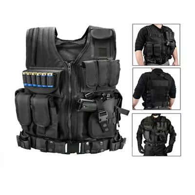 Military Tactical Vest Holster Police Combat Assault Molle Plate Carrier Black • $36.96