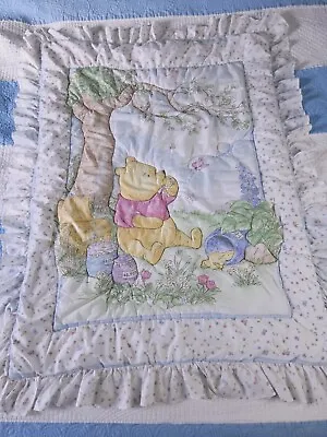 Vintage Classic Pooh 1990s Crib Comforter Blanket Quilt 40x30 Ruffled • $39