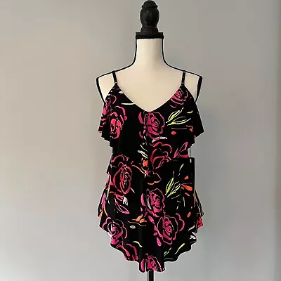 NWT MAGICSUIT Rita Tankini Top Neon Nature Black Size 12 • $68