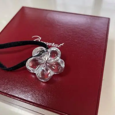 Baccarat Crystal Glass Flower Motif Necklace Pendant Choker Clear Used W/ Box • £110.98