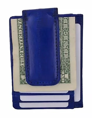 Eel Skin Leather Magnetic Money Clip Slim Credit Card Id Holder Blue Mens Wallet • $22.99