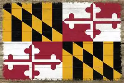 Maryland State Flag Wood Sign Rustic Wall Décor Gift 12x18 B3-12180051021 • $50.95