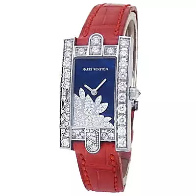 Harry Winston Avenue Classic 18k White Gold Diamonds Blue Ladies Watch 310LQW • $8890