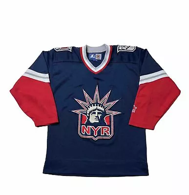 Vintage 90’s Starter New York Rangers Hockey Blue Jersey Youth Size S/M • $38