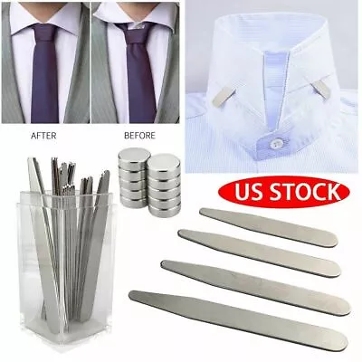 20/36/40Pcs Metal Collar Stays 10 Magnets 4 Sizes With Box For Men Dress Shirts • $14.87