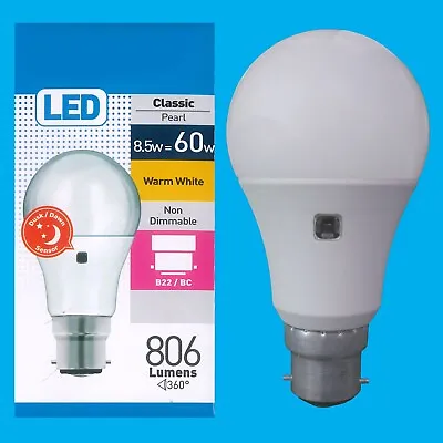 8.5W = 60W LED GLS Dusk Till Dawn Sensor Security Night Light Bulb BC B22 Lamp • £10.99