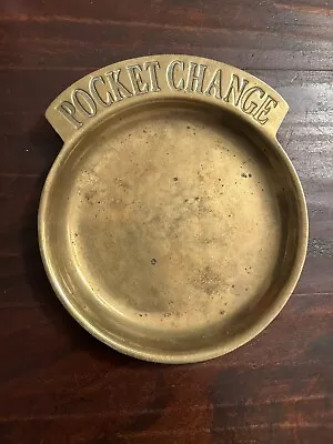 Vintage Solid Brass Pocket Change Dish Valet Coin Tray Holder  5   Diameter • $11.99