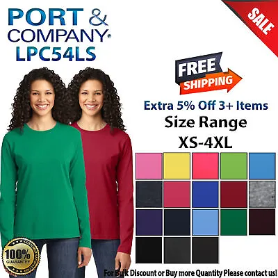 Port & Company Womens Long Sleeve Cotton Crew Neck Stylish T-Shirt LPC54LS • $10.31