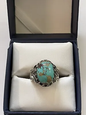Men Ring STERLING SILVER 925 Natural Turquoise Stone Size 10.5 • $75
