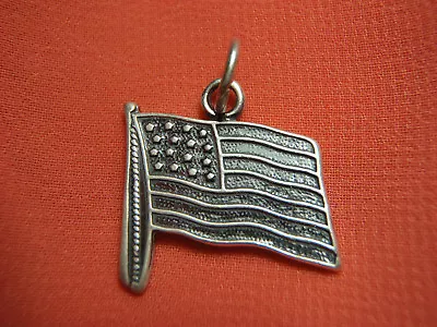 Flag USA United States Of America Silver Charm Pendant 2.2 Grams Signed S.J.C  • $15.88