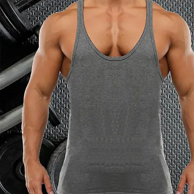 Plain Mens Gym Vest Stringer Singlet Bodybuilder Muscle Top Mma Fitness • £9