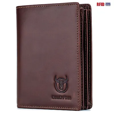 BULLCAPTAIN Mens Wallet Genuine Leather RFID Bifold Large Capacity Card Holder • $19.94