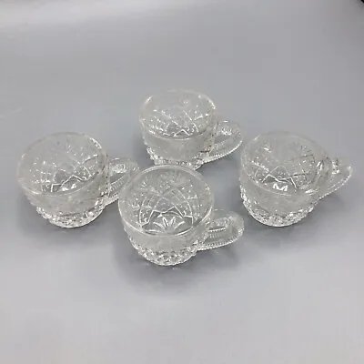 Set Of 4 Vintage Clear Cut Glass Individual OPEN SALT CELLAR Round Handle • $14.50