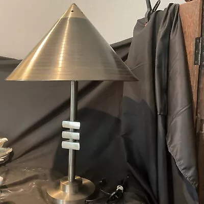 Post Modern Memphis Style Brushed Stainless Table Lamp Bullet Cone Shade 25 In • $145