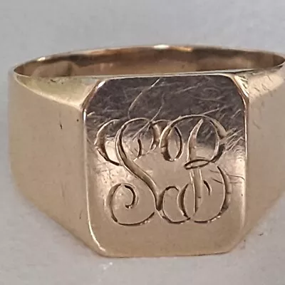 Antique Art Deco Signed 10k Yellow Gold Mens Ring Sz 11 • $485