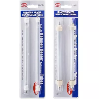 £8.03 • Buy Pack Of 2 Halogen Heater Replacement Tubes 185mm & 215mm Fire Bar Bulb Lamp 400W