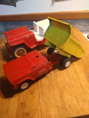 Vintage Tonka Toys Jeep Dump Truck Red And Red Jeep  Made In USA Parts/Repair  • $27.70