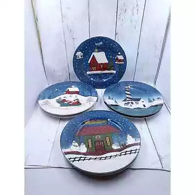 Sakura Home For Holidays Dessert Plates Warren Kimble 7 Lighthouse Train Santa • $46