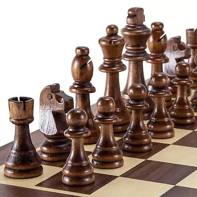 Handcrafted Wooden Chess Set - Hand Carved Board Pieces Full Vintage Game • $10