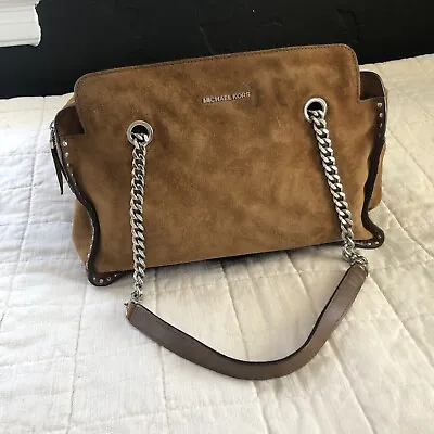 Michael Kors Brown Suede Astor Large Satchel Chain Strap Studded • $24