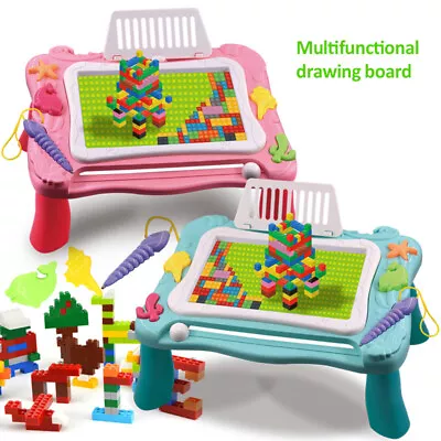  US Kids Gift Blocks Drawing Board Game Table Graffiti Magnetic Writing Board • $23.53