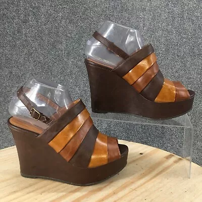 Madden Girl Wedge Heels Sandals Womens 8 M Kaelide Slingback Brown Faux Leather  • $24.49