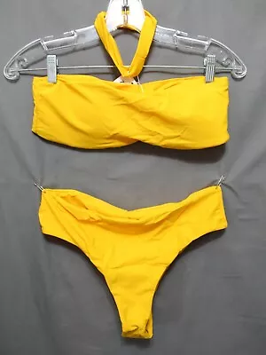 ZAFUL Women Stretch 82% Nylon 18% Spandex Yellow 2 Piece Bikini Size LARGE 8 NEW • $14.85