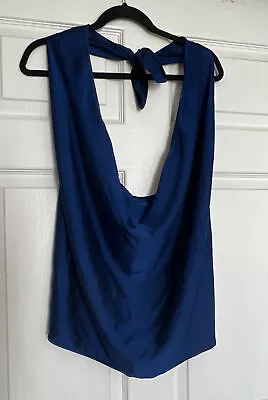 Ramy Brook Harriet Halter Silk Blend  Royal Blue Blouse Size L Made In USA • $59