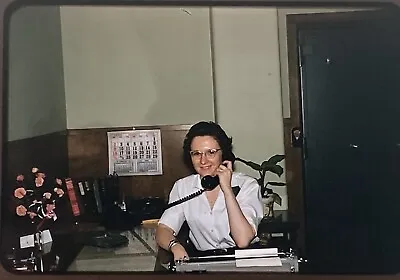 Original Vintage Photo Slide 1950s Office Worker Retro Furniture Secretary Phone • $14.98