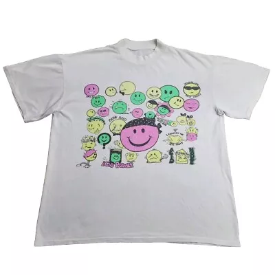 Vintage 90's Acid House Smiley Face Crazy Funny Graphic Print T Shirt XL • $100