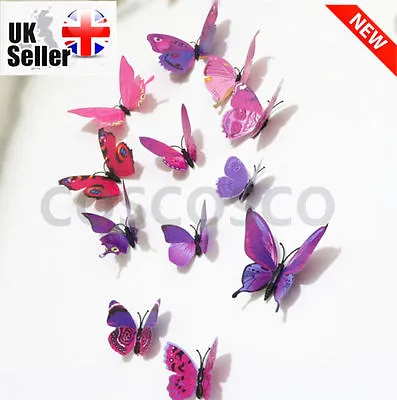 12pcs MAG 3D Butterfly Wall Stickers Art Decal Home Room Decorations Decor Kids • £2.94