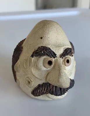 Ugly Mustached Funny Face Whistle Stoneware Clay Art Pottery Signed Sculpture • $44.99
