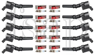 Set Of 10 Spark Plug + 10 Ignition Coil 1999-2004 Ford F250 Super Duty V10 6.8L • $155.08