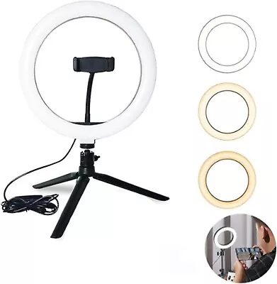 10'' LED Selfie Ring Light With Tripod Stand&Cell Phone Holder For Makeup Live • £16.46