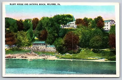 Bluff House & Bathing Beach Delaware River Milford PA WB C1920's Postcard K9 • $12.50