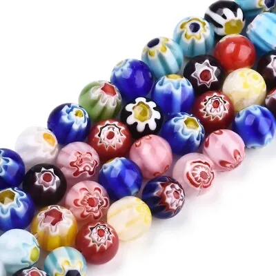 5 Strands Millefiori Lampwork Beads Multi-Colored 4/6/8/10/12mm Round Spacer • £13.55