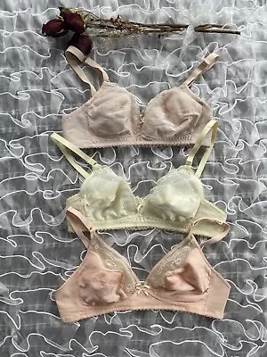 Vintage Pastel Yellow Swiss Dot Floral Lace Bra Bralette Brassier S Fairy Goth • $20