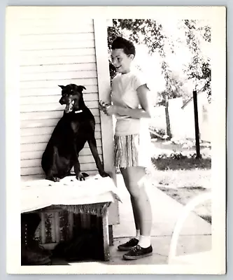 Vintage Photograph Photography Snapshot Family Memories Doberman Dog Front Porch • $11.62