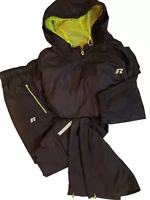 RUSSELL Mens Track Warmup Suit Jacket 3XL And Pants XL Reflective Black Hooded • $69.99