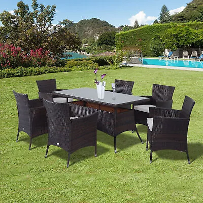 Outdoor Garden Rattan Furniture Cube Dining Set Rectangular Table 6 Chairs Brown • £378.99