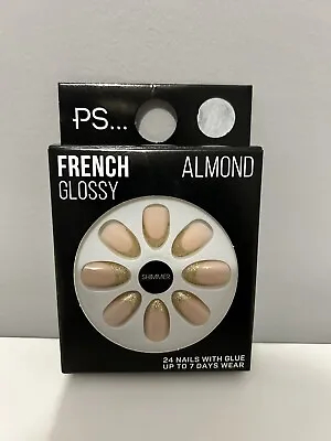 Primark False Nails French Glossy Almond Shape 24 Nails With Nail Glue • £6.99