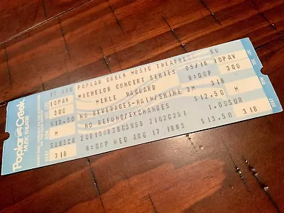 Merle Haggard 1983 Poplar Creek Unused Concert Ticket! 8-17-1983 - Very Rare! • $80