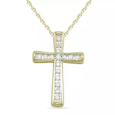 0.25 Ct Real Natural Diamond 10K Solid Yellow Gold Cross Pendant Necklace • $807.83