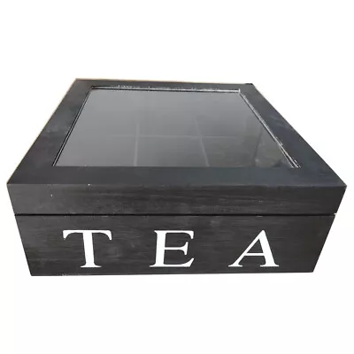 Wooden Tea Bag Chest Box Glass Window Wood Jewellery Storage Organiser Assorted • $29.88