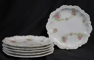 6 Vtg Moritz Zdekauer Plates MZ Austria Roses Flowers Scalloped 6.5  Ornate Old • $59.99