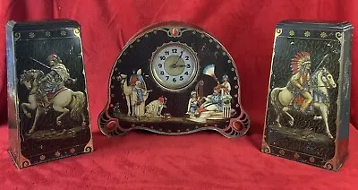 Vintage Victory  V  Gums & Lozenges Egyptian Traders Tin Litho Mantle Clock+Cans • $129.01